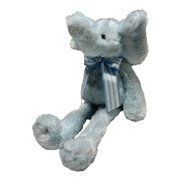 Bearington Collection Blue Elephant Plush Long Legs Limbs Bow Stuffed Animal - Picture 1 of 9